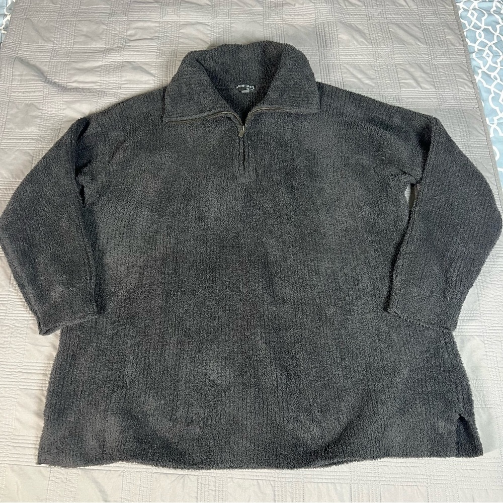Barefoot Dreams CozyChic Lite Sweater Gray 1/2 Zip Pullover Mock Neck Size 3X